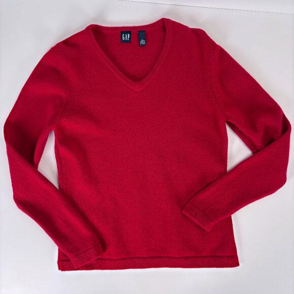 Vtg Gap HOLIDAY 2000 Y2K Red Wool V-Neck Sweater L M S Christmas Festive Preppy - Picture 1 of 9